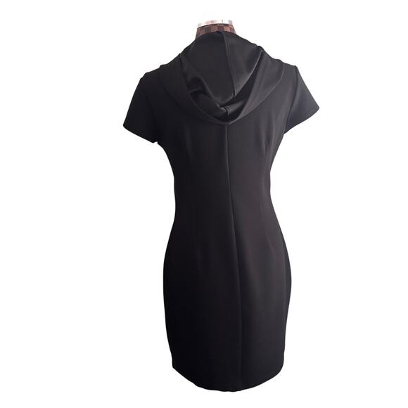 GUESS Black Hoodie Dress Sz Large Half Zip Short Sleeve Crepe Shift Knee Length - Picture 4 of 7